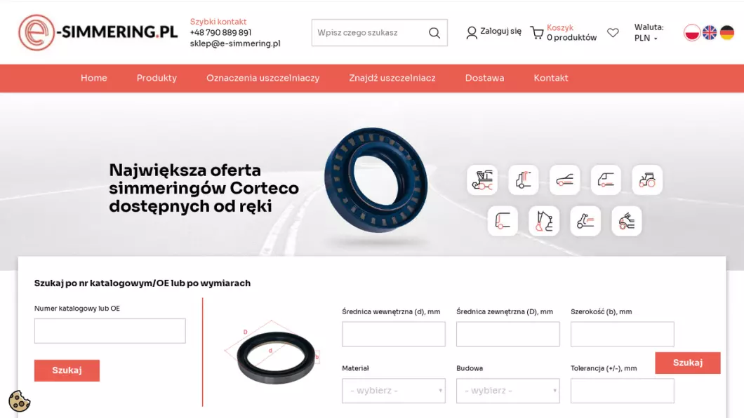 Uszczelniacze, simeringi | Sklep internetowy e-simmering.pl - zrzut ekranu