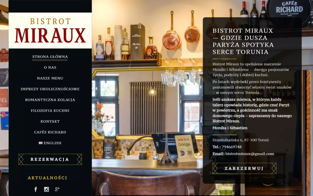 Restauracja Francuska Toruń Bistrot Miraux - zrzut ekranu