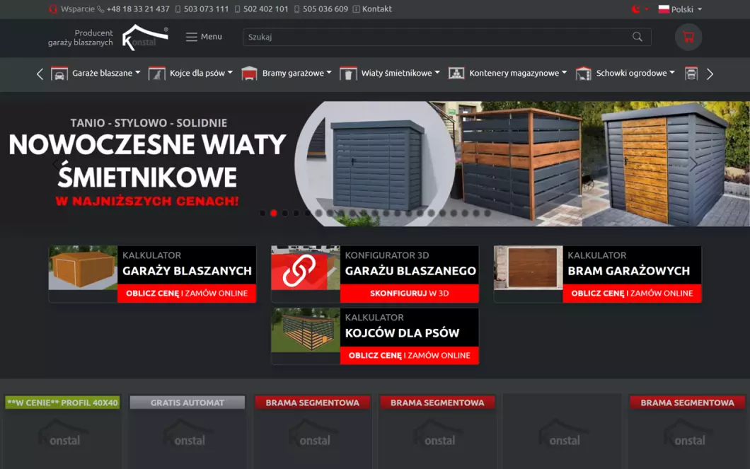 Konstal - producent  garaży blaszanych i bram garażowych - zrzut ekranu
