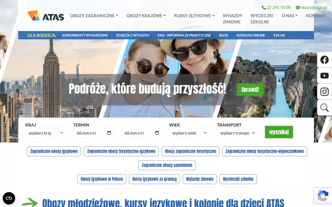 Obozy dla dzieci i młodzieży ATAS - zrzut ekranu